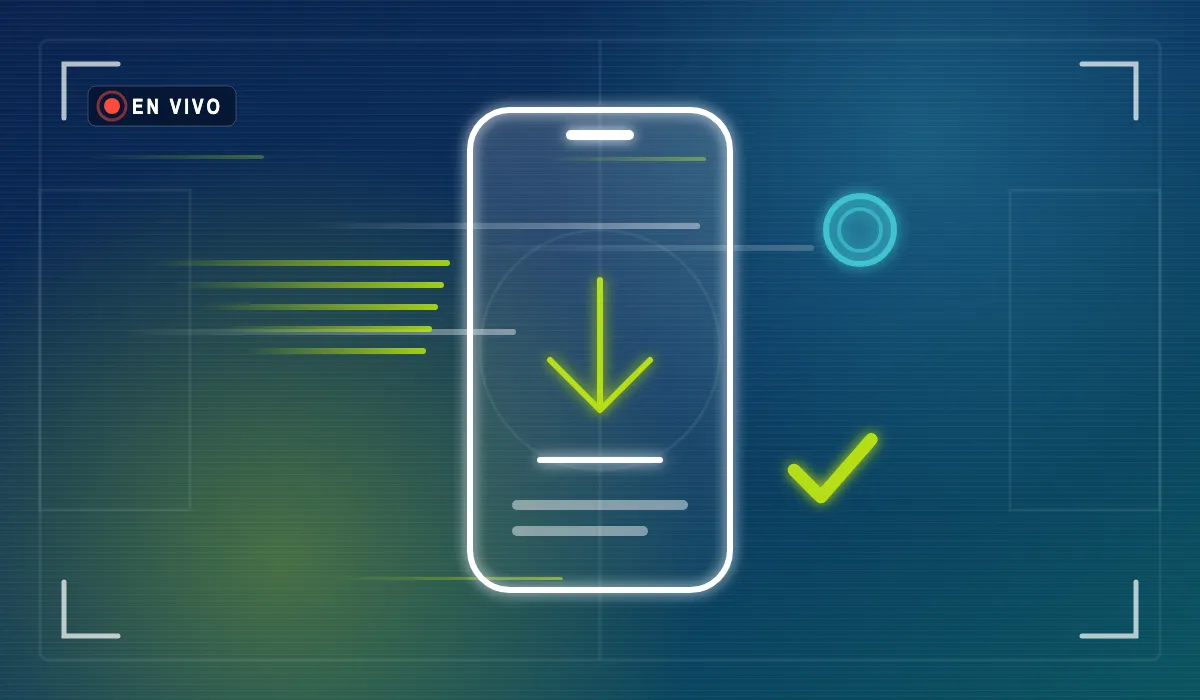Ilustración lineal de un celular con una flecha de descarga