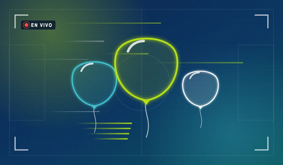 Ilustración de tres globos de distinto tamaño que suben